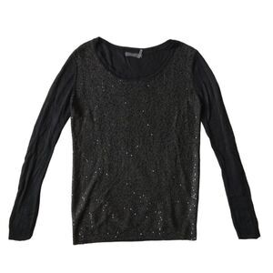 THML Black Lightweight Sequin Front Tight Knit Pullover Grunge Glam Sweater